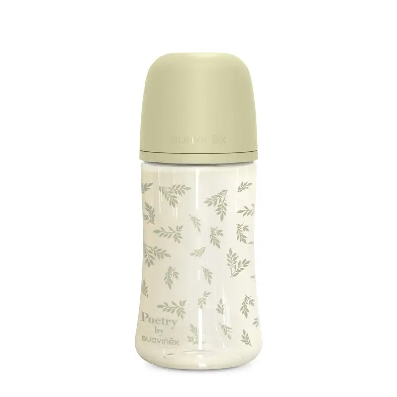 Suavinex Biberon 270 ml, débit moyen (M), +3 mois, Poésie verte