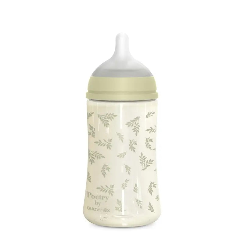 Suavinex Biberon 270 ml, débit moyen (M), +3 mois, Poésie verte
