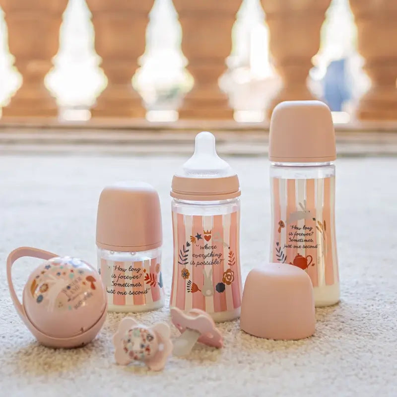 Biberon Suavinex 270 ml, débit moyen (M), +3 mois, Wonderland Pink