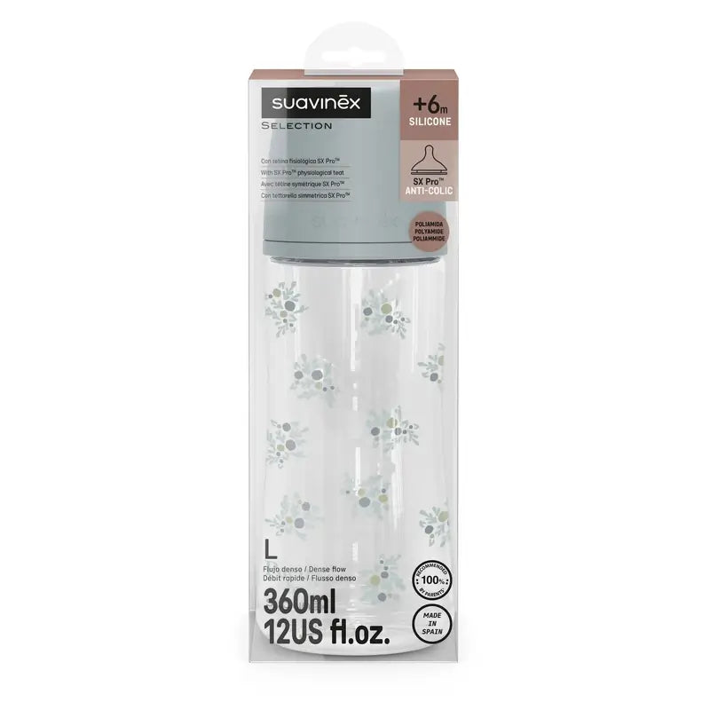 Suavinex Biberon 360 Ml, Dense Flow (L), +6 mois, Poetry Blue