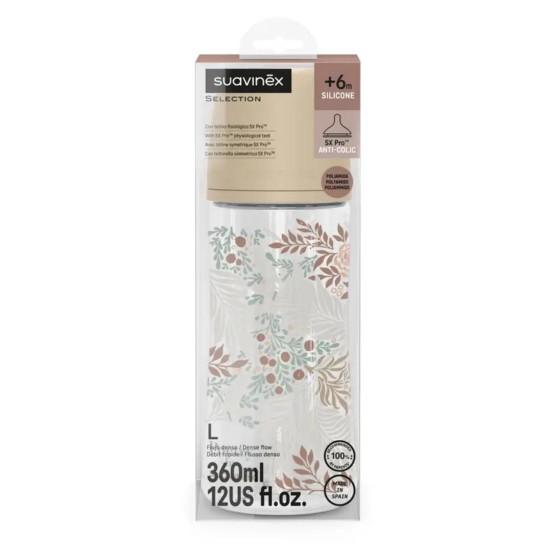 Biberon Suavinex 360 ml, débit dense (L), +6 mois, Poetry Beige