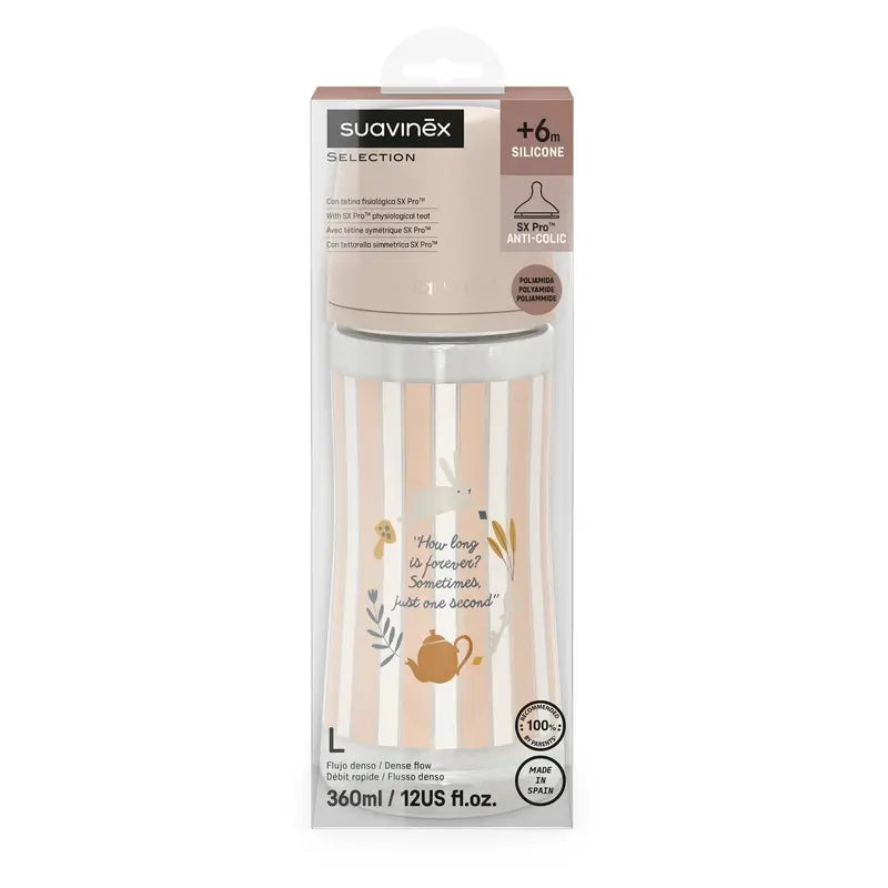 Biberon Suavinex 360 ml, Dense Flow (L), +6 mois, Wonderland Pink
