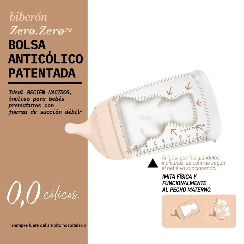 Suavinex Biberon anti-colique + sucette Zéro Zéro. Léger