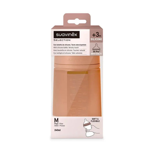 Suavinex Baby Bottle With Silicone Bottle 240 Ml, Physiological Teat Sx Pro, Medium Flow (M). +3 Months. Colour Essence, Tile