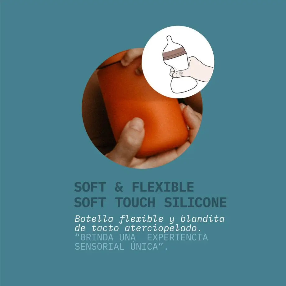 Biberon Suavinex avec biberon en silicone 240 ml, tétine physiologique Sx Pro, débit moyen (M). +3 Mois. Colour Essence, Tile