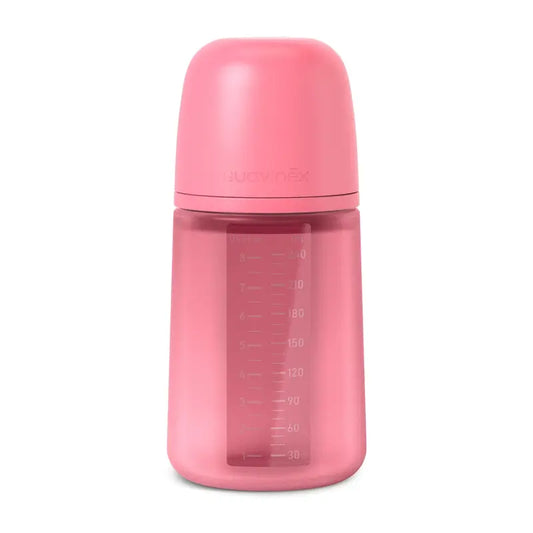 Biberon en silicone Suavinex 240 ml, débit moyen (M), +3 mois, Fuchsia