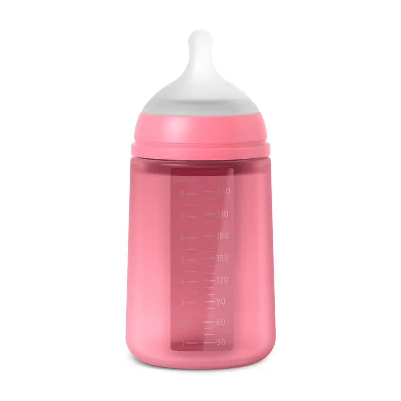 Biberon en silicone Suavinex 240 ml, débit moyen (M), +3 mois, Fuchsia