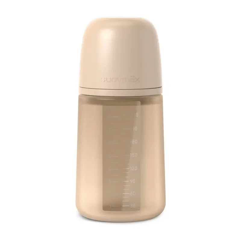 Biberon en silicone Suavinex 240 ml, débit moyen (M), +3 mois, crème irlandaise