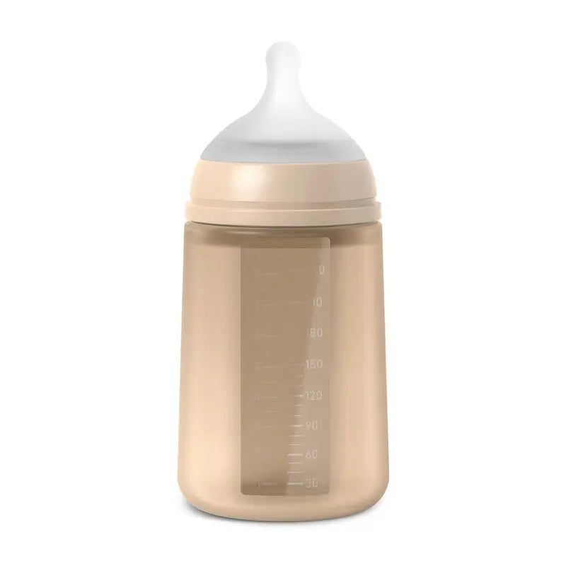 Biberon en silicone Suavinex 240 ml, débit moyen (M), +3 mois, crème irlandaise