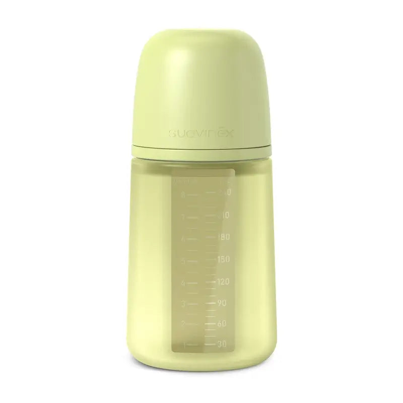 Biberon en silicone Suavinex 240 ml, débit moyen (M), +3 mois, citron vert