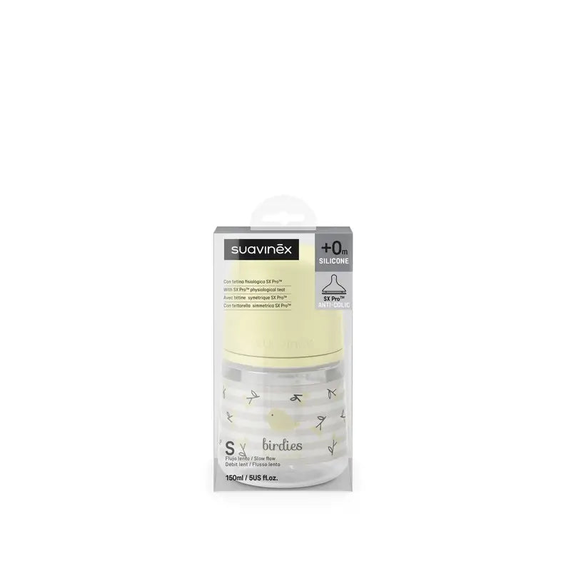 Suavinex Tétine pour biberon Sx Pro Slow Flow (S) +0 mois Birdies Beige, 150 ml