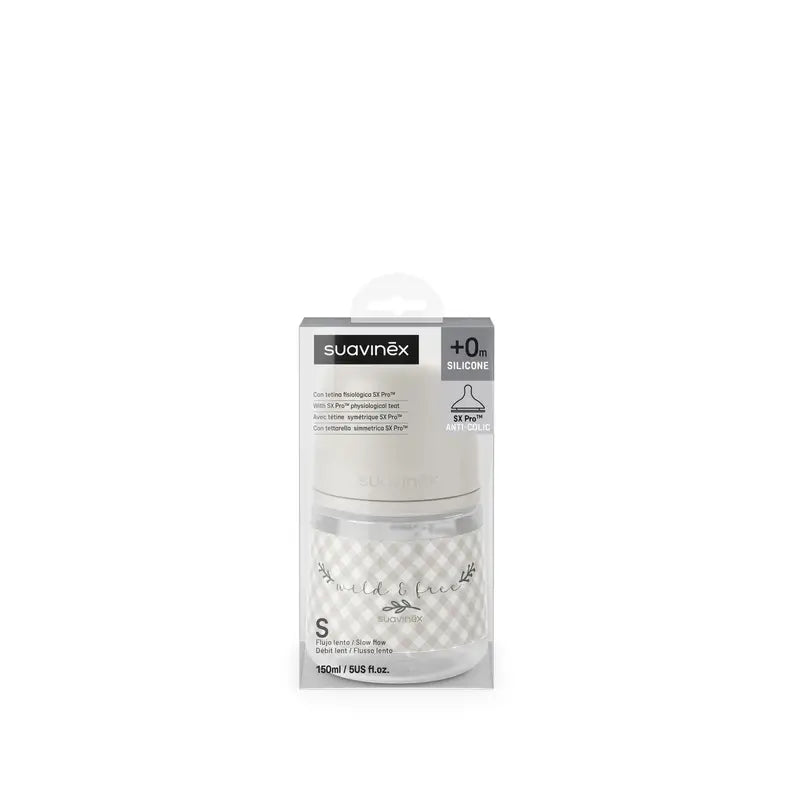 Suavinex Tétine pour biberon Sx Pro Slow Flow (S) +0 mois Wild&Free Beige, 150 ml