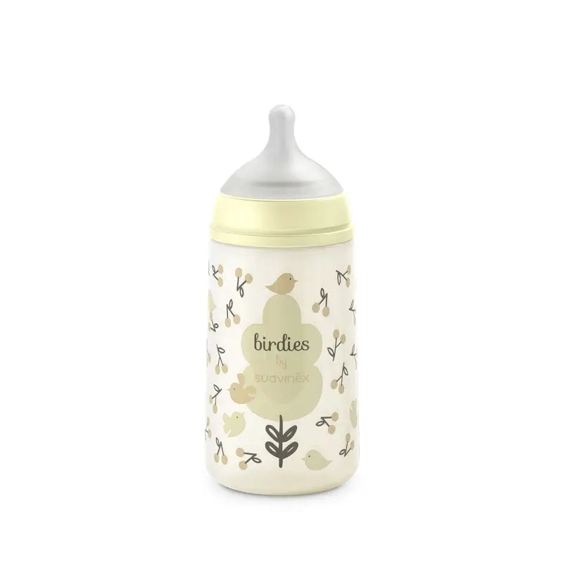 Suavinex Tétine pour biberon Sx Pro Medium Flow (M) +3 mois Birdies Beige, 270 ml