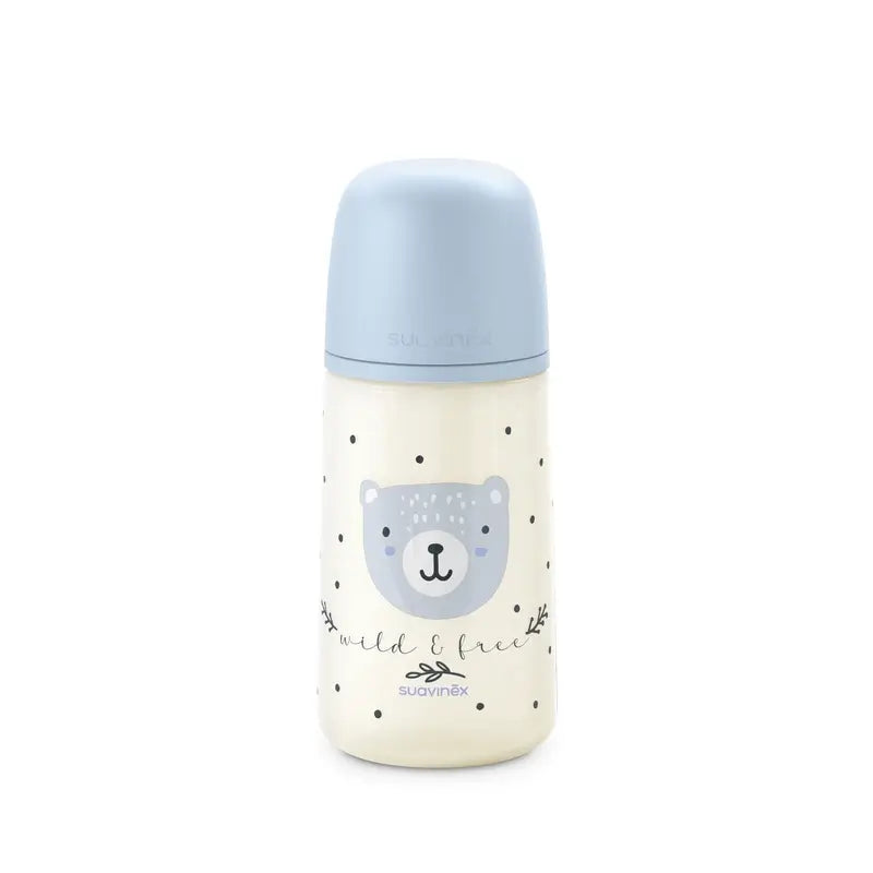 Suavinex Tétine pour biberon Sx Pro Medium Flow (M) +3 Mois Wild&Free Blue, 270 ml
