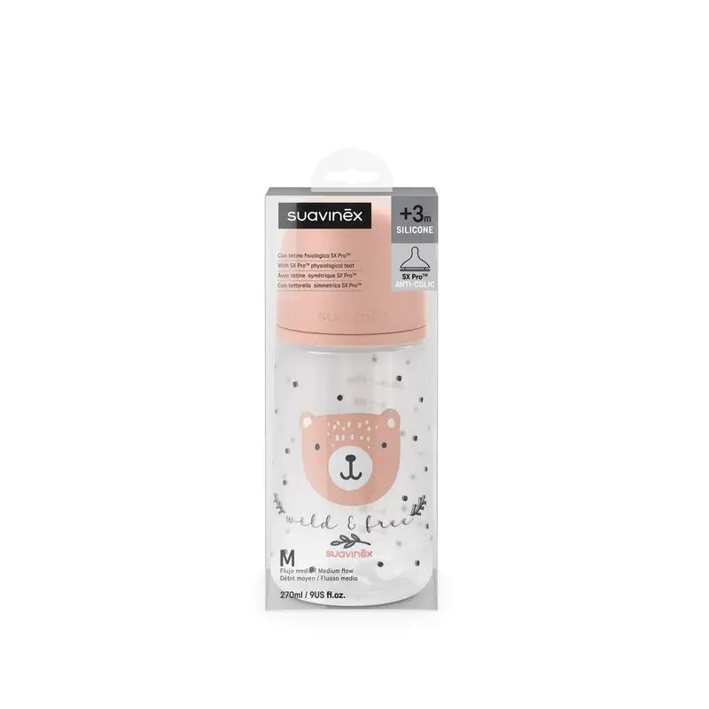 Suavinex Tétine pour biberon Sx Pro Medium Flow (M) +3 mois Rose Wild&Free, 270 ml
