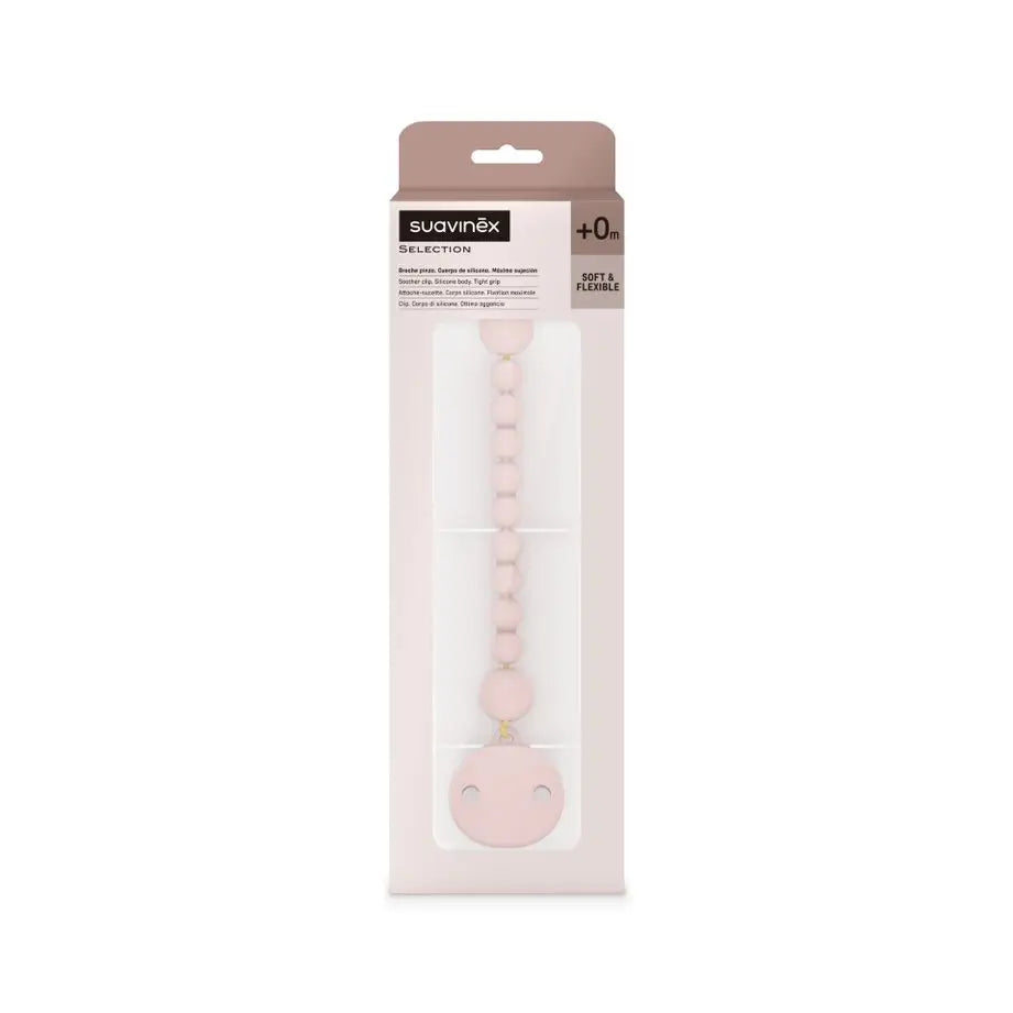 Suavinex Silicone Clip, attache-sucette avec chaîne en silicone, +0 mois, Colour Essence, Nude
