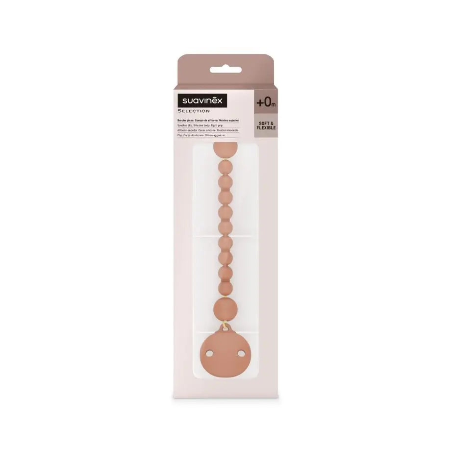 Suavinex Silicone Clamp, Pacifier Holder With Silicone Chain, One-Piece, +0 Months, Colour Essence, Tile