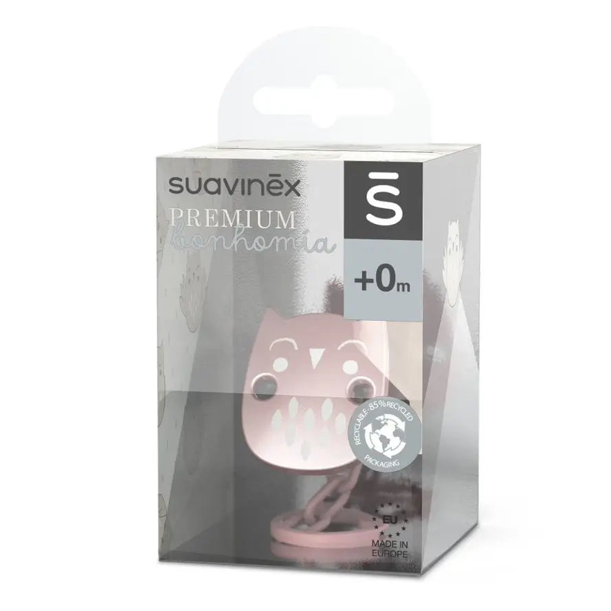 Suavinex Pin Clip Premium. Chaîne de sucette avec effet métallique mat. +0 mois. Rose