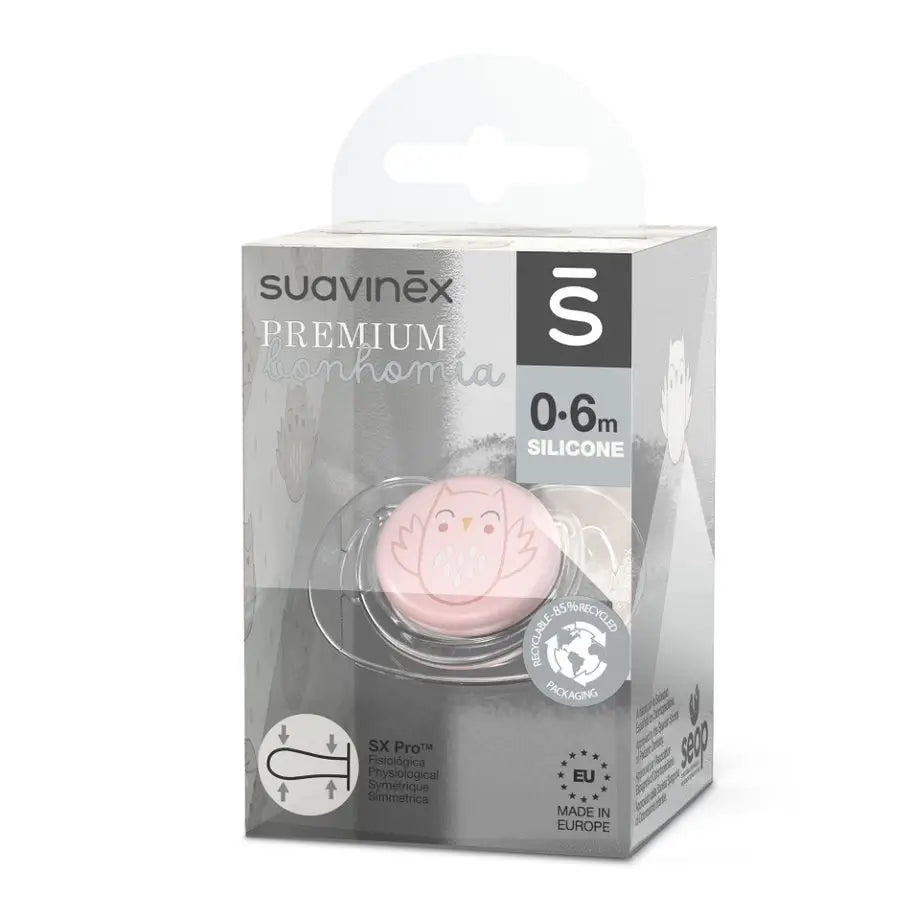 Suavinex Premium Sucette pour bébés 0-6 mois. Sucette avec tétine physiologique en silicone Sx Pro. Bonhomia, Rose