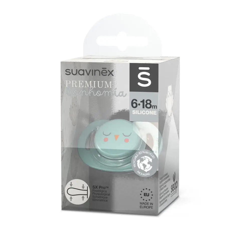 Suavinex Premium Sucette pour bébés de 6 à 18 mois. Sucette avec tétine physiologique en silicone Sx Pro. Bonhomia, Vert