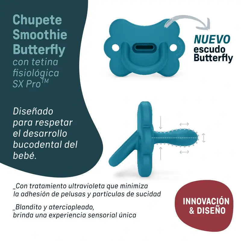 Suavinex sucette tout silicone Physiological Sx Pro, 0/6 mois, Butterfly Ballad Blue