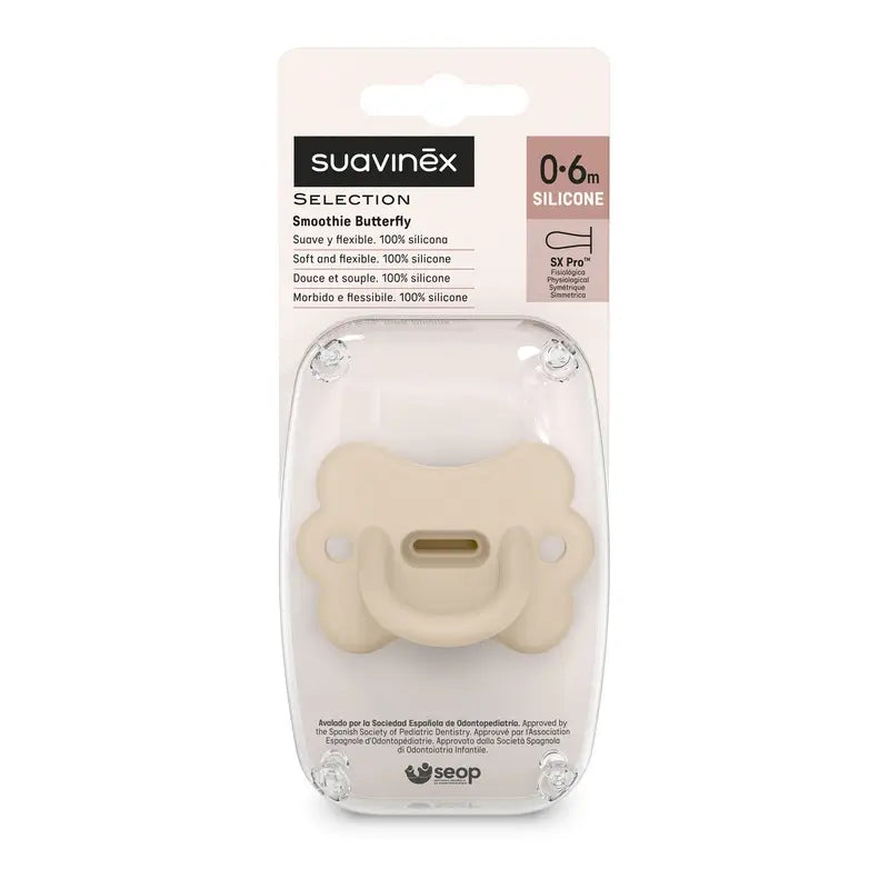 Suavinex Sucette All Silicone Soother Sx Pro, 0/6 mois, Irish Cream Butterfly