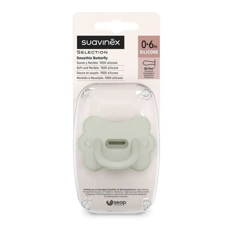 Suavinex Sucette All Sucette en silicone Sx Pro, 0/6 mois, Butterfly Lake Green
