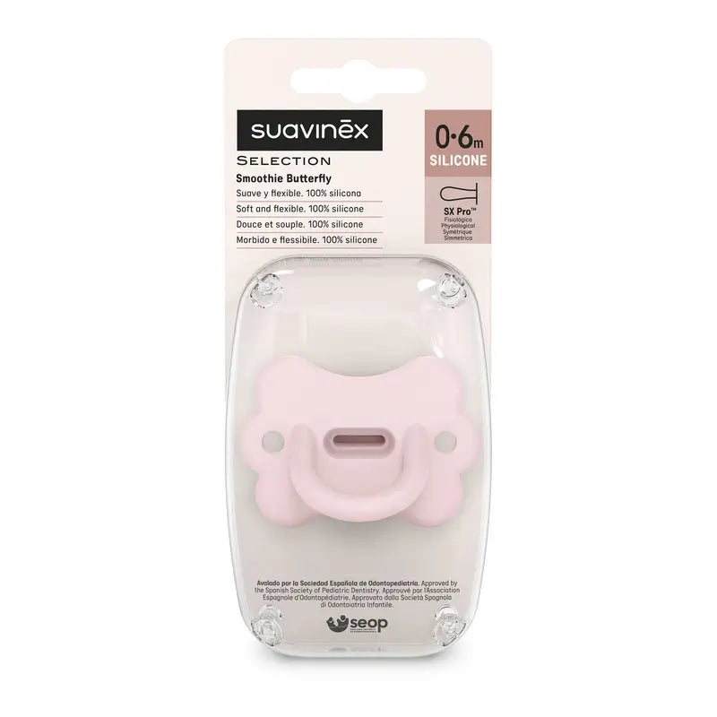 Suavinex Sucette All Silicone Soother Sx Pro, 0/6 mois, Butterfly Rosewater