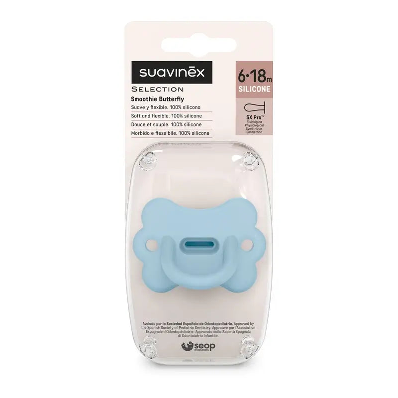 Suavinex Sucette en silicone Physiological Sx Pro, 6/18 mois, Butterfly Infinity Blue