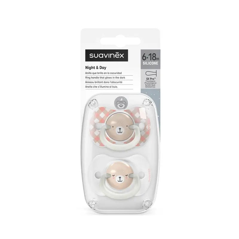 Suavinex Sucettes Night & Day Tétine Night & Day Sx Pro 6/18 Mois Rose, 2 unités