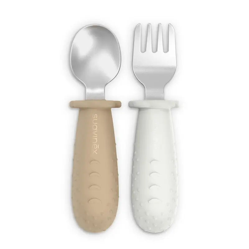 Couverts d'apprentissage Suavinex en acier inoxydable, +6 mois, Beige