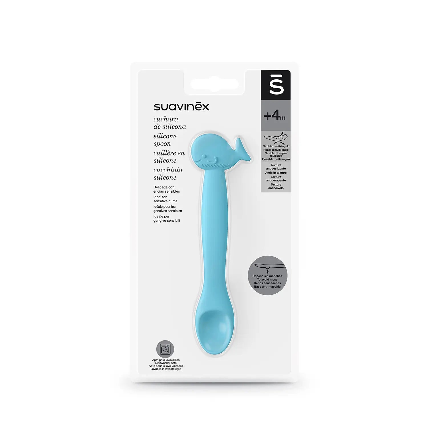 Suavinex Cuillère en Silicone pour Bébé +4 Mois, Couleur Bleu