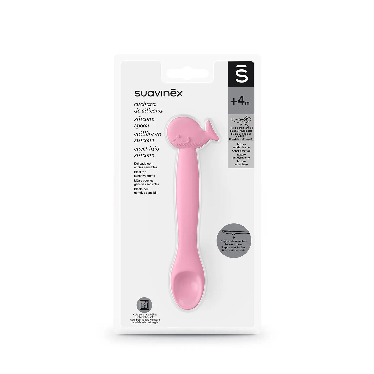 Suavinex Cuillère en Silicone pour Bébé +4 Mois, Couleur Rose