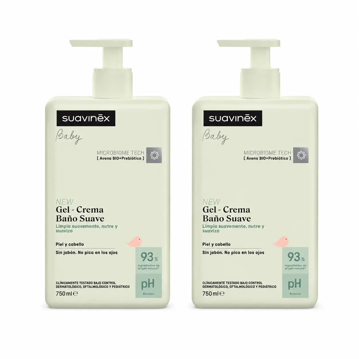 Suavinex Gel de bain doux pour bébé - Crème, 750 Ml , pack 2