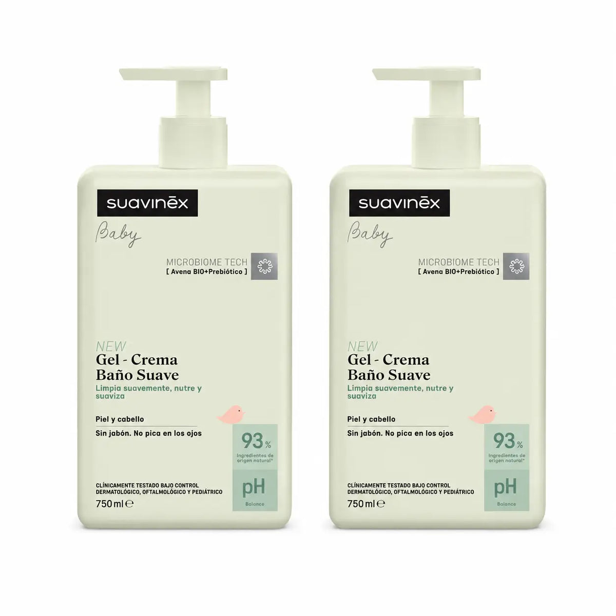 Suavinex Gel de bain doux pour bébé - Crème, 750 Ml , pack 2