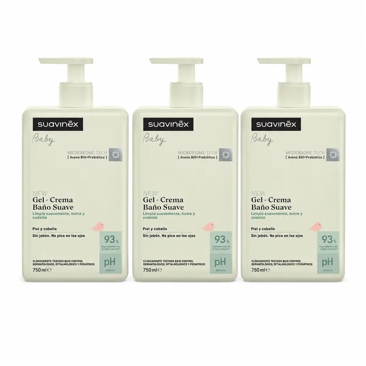 Suavinex Gel de bain doux pour bébé - Crème, 750 Ml , pack 3