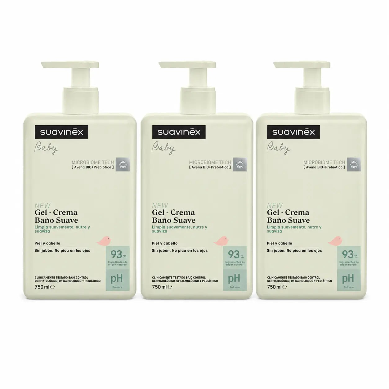 Suavinex Gel de bain doux pour bébé - Crème, 750 Ml , pack 3