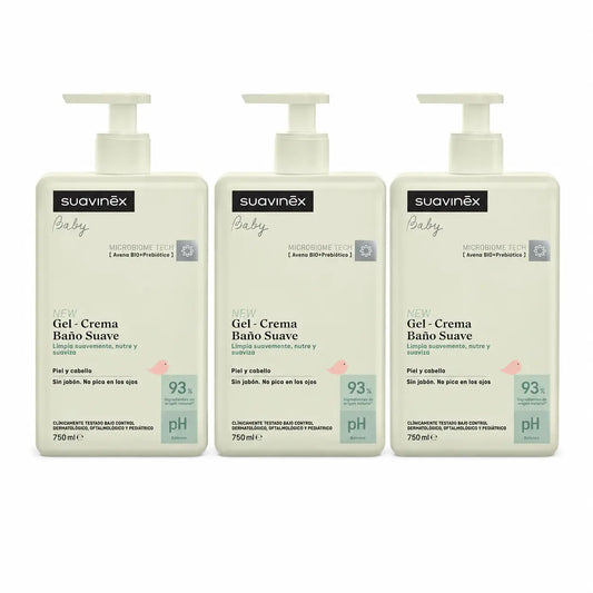 Suavinex Gel de bain doux pour bébé - Crème, 750 Ml , pack 3