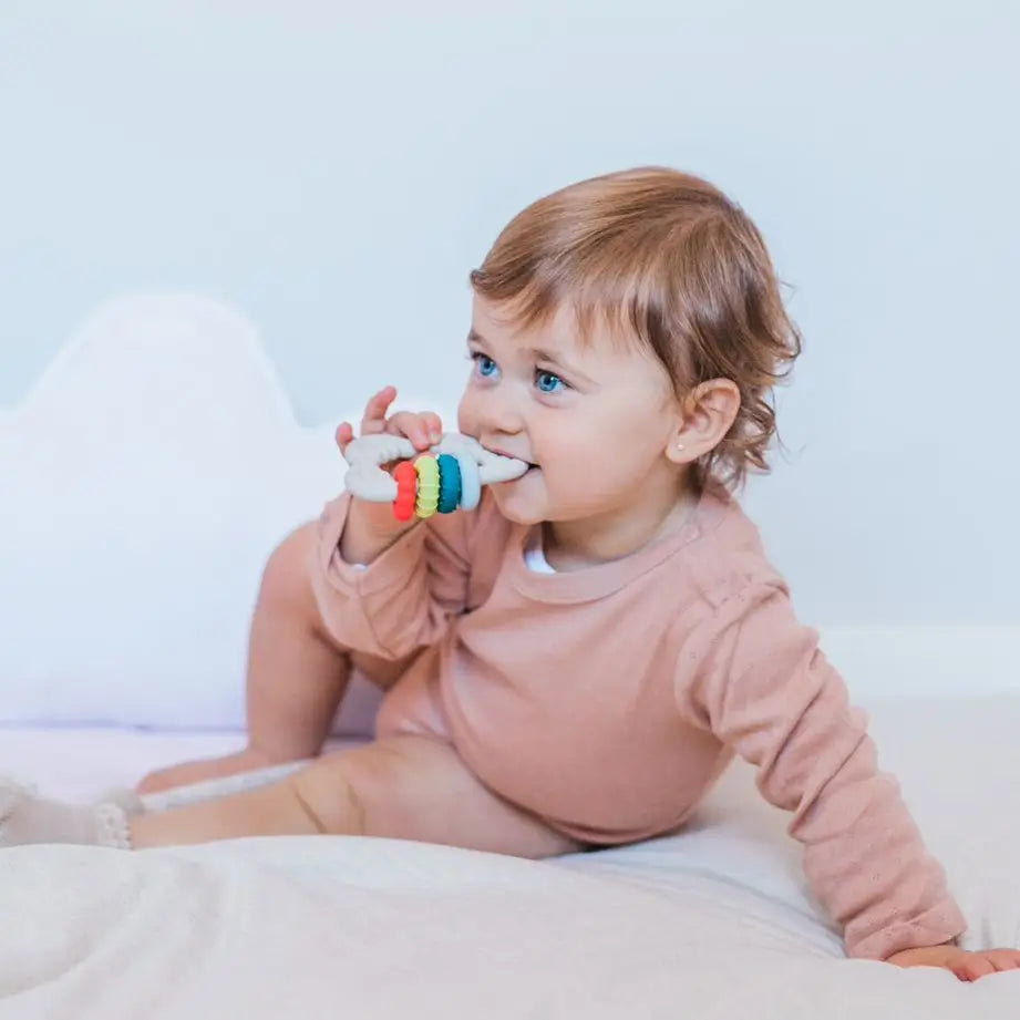 Suavinex Teether Jouet d'éveil en silicone +6 mois, nuage, bleu
