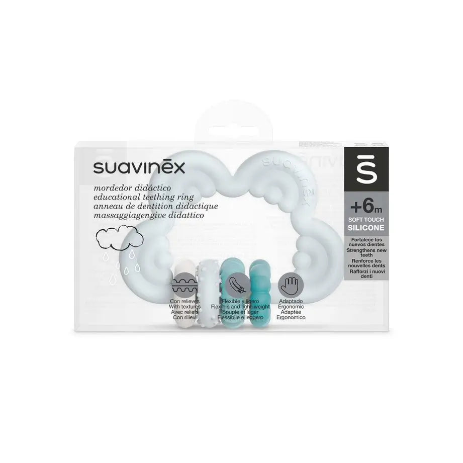 Suavinex Teether Jouet d'éveil en silicone +6 mois, nuage, bleu