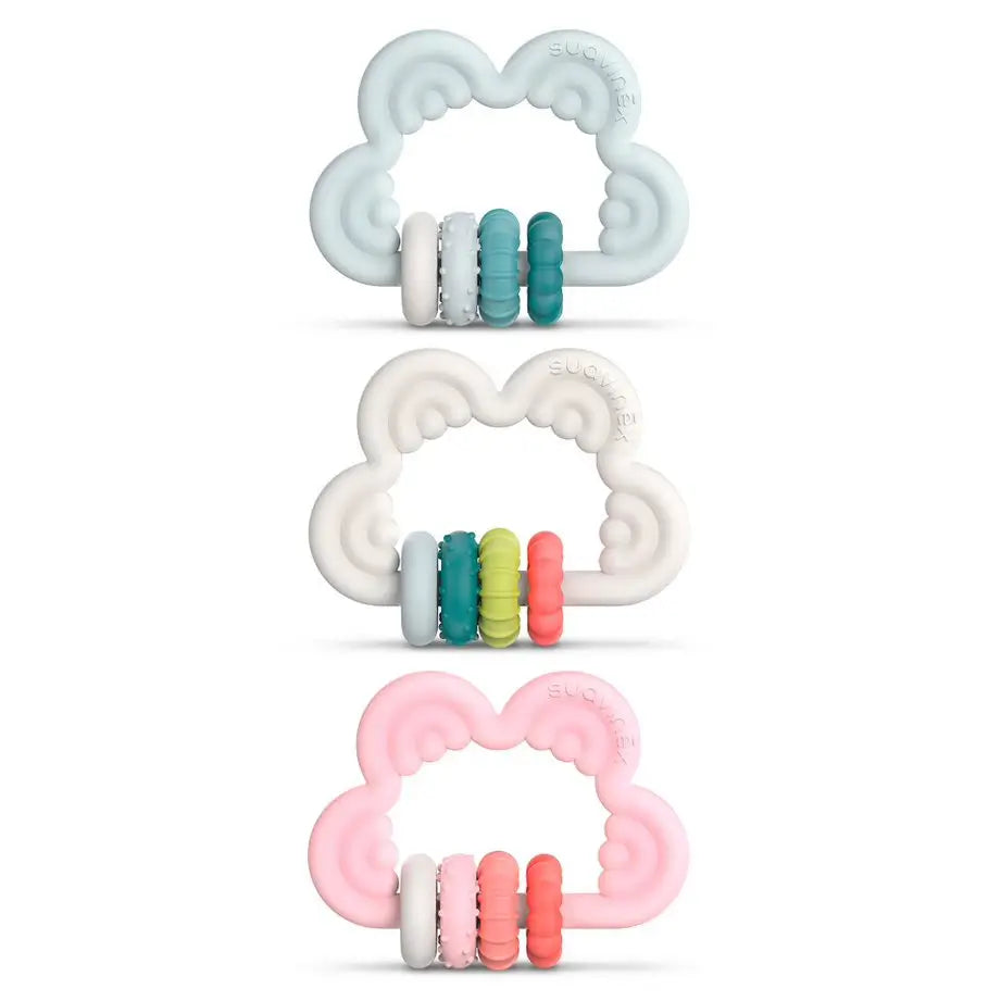 Suavinex Teether Jouet d'éveil en silicone +6 mois, nuage, blanc