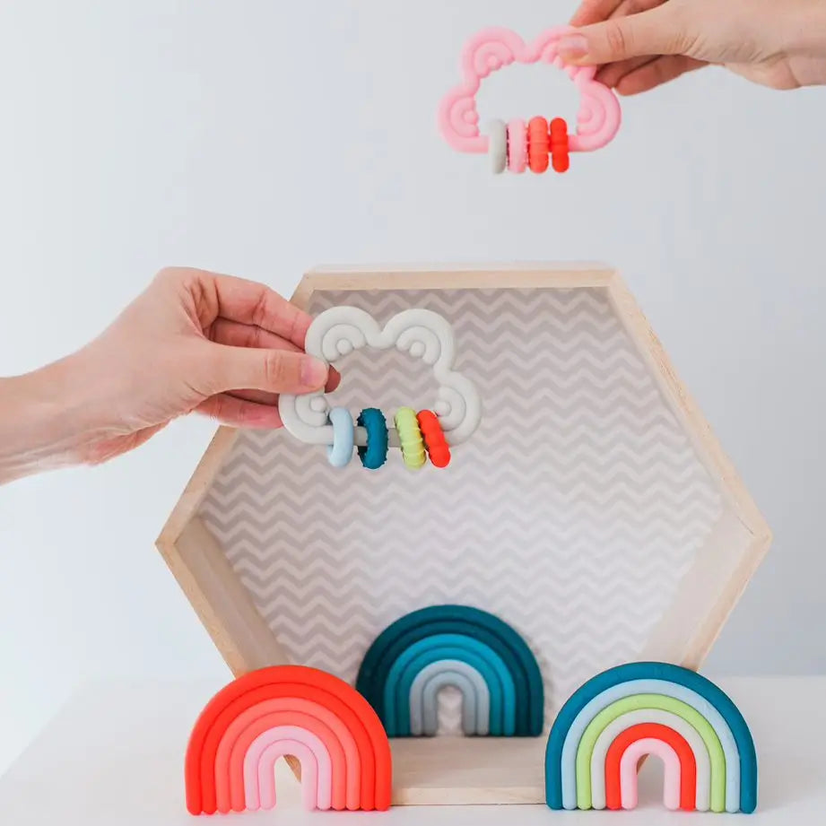 Suavinex Teether Jouet d'éveil en silicone +6 mois, nuage, rose