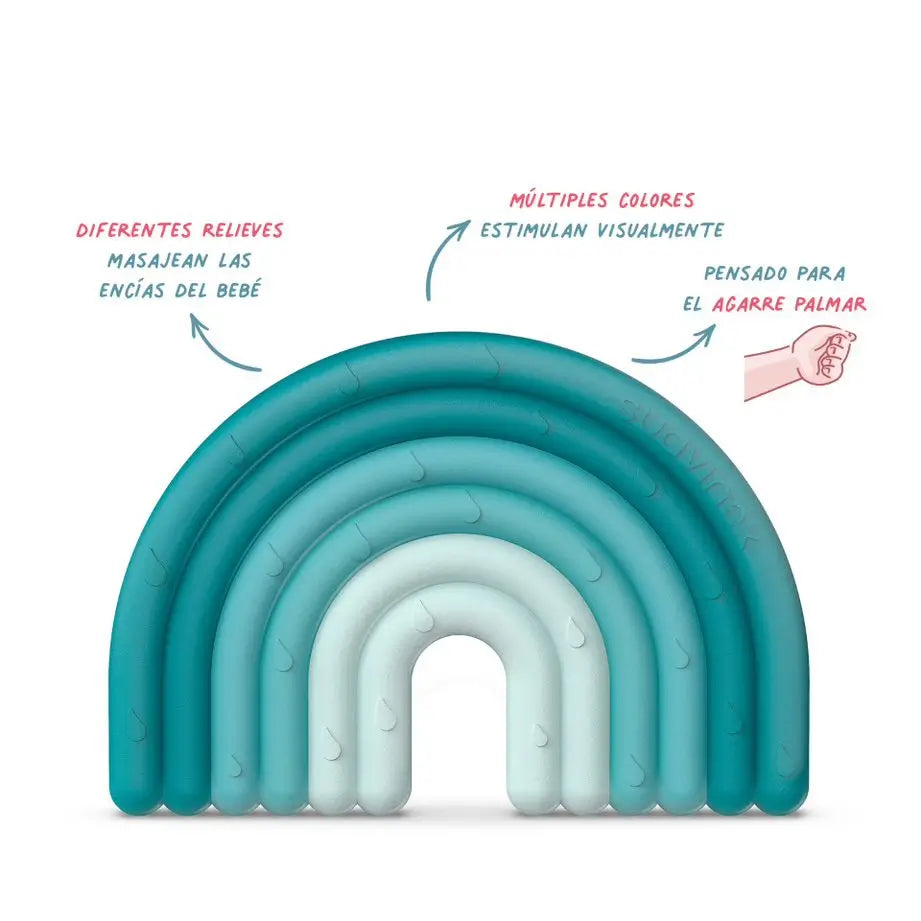 Suavinex Silicone Teether +0 Months, Rainbow, Blue