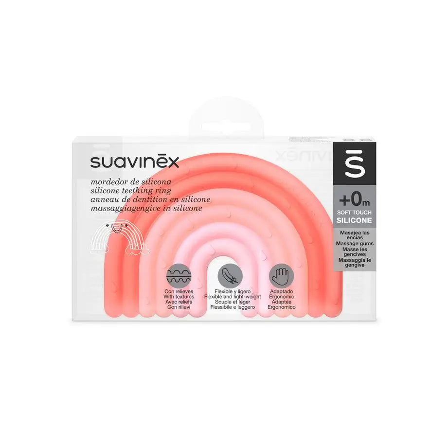 Suavinex Silicone Teether +0 Months, Rainbow, Pink