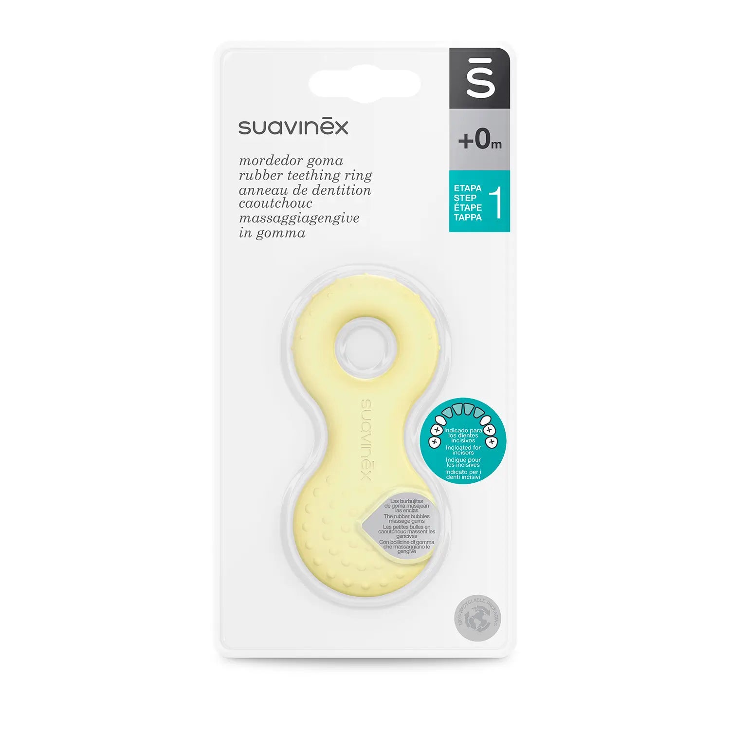 Suavinex anneau de dentition en caoutchouc +0 mois, jaune