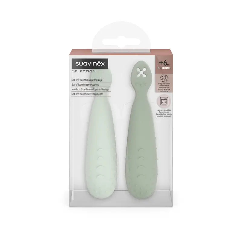Suavinex Pack 2 cuillères en silicone, +6 mois, vert
