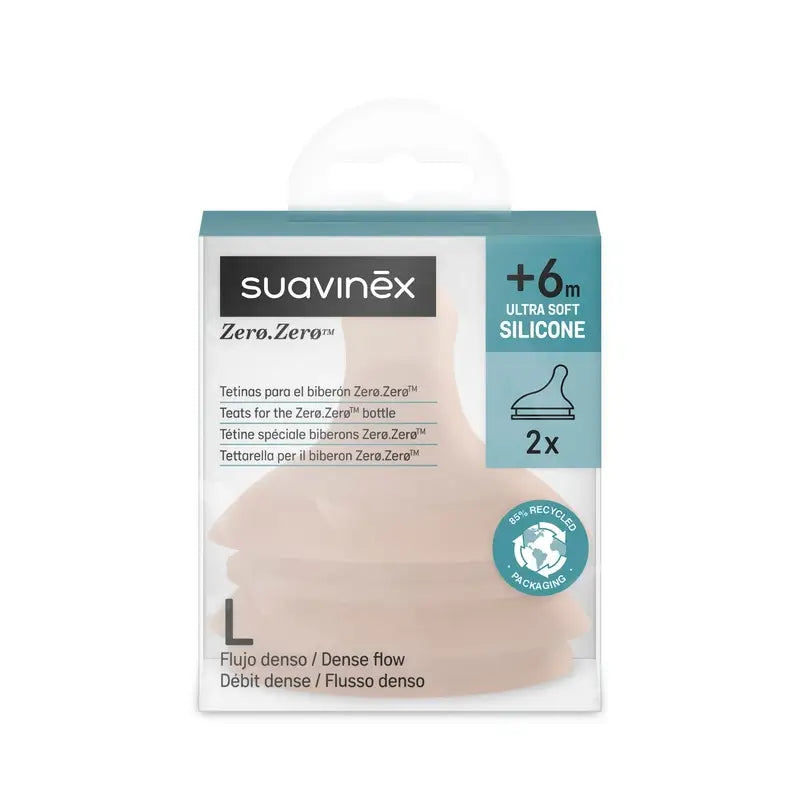 Suavinex Pack 2 Tétines Zéro Zéro Zéro Dense Flow (L), +6 Mois, Medium