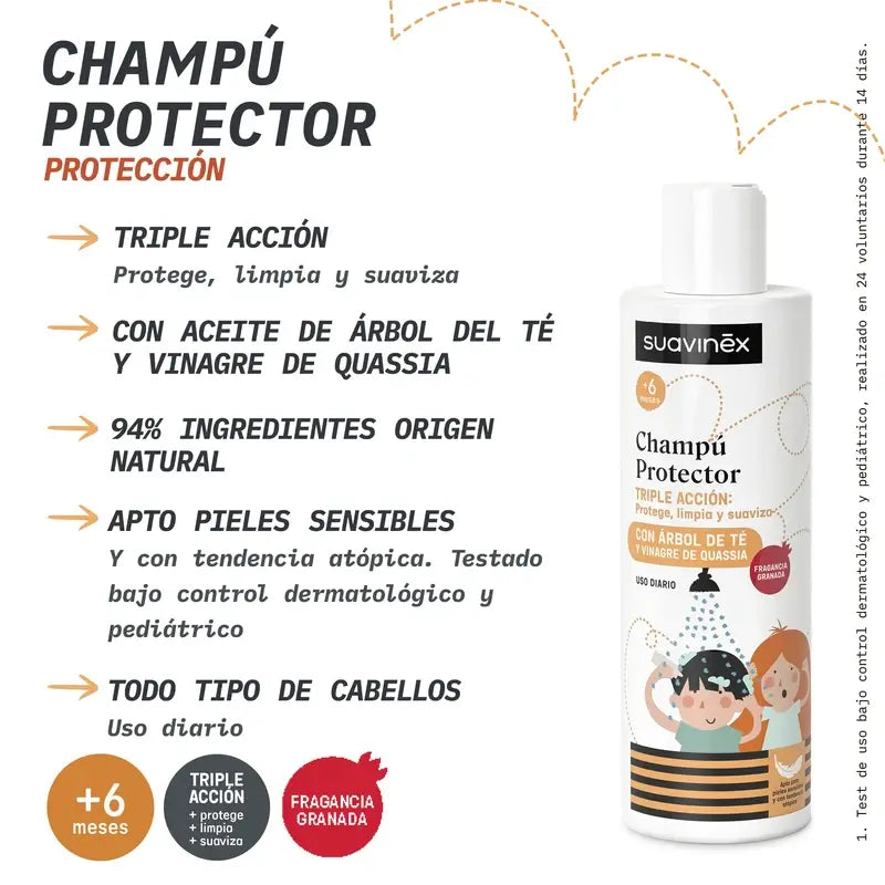 Pack Suavinex Lotion anti-poux 125 ml + Shampooing protecteur 250 ml + Répulsif anti-poux, +2 ans