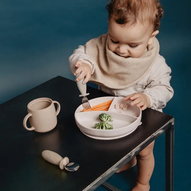Suavinex Assiette en silicone avec ventouse et divisions, +6 mois, beige