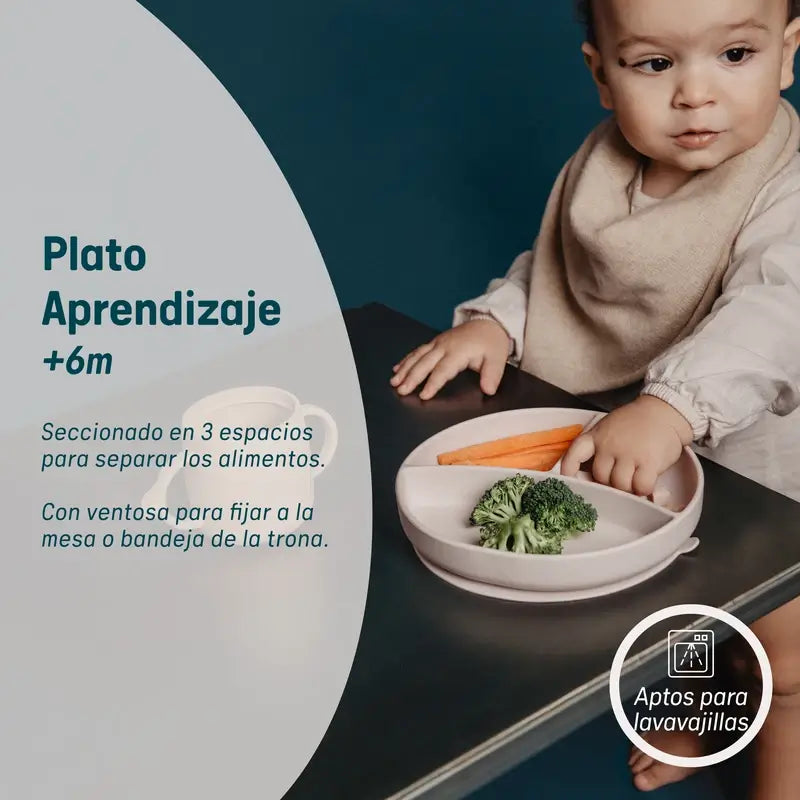 Suavinex Assiette en silicone avec ventouse et divisions, +6 mois, beige